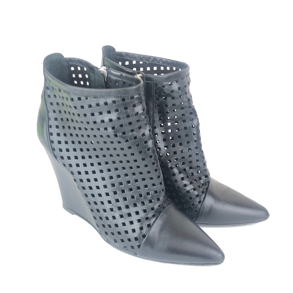 SANDRO Black Leather Wedge Cage Ankle Bootie 8